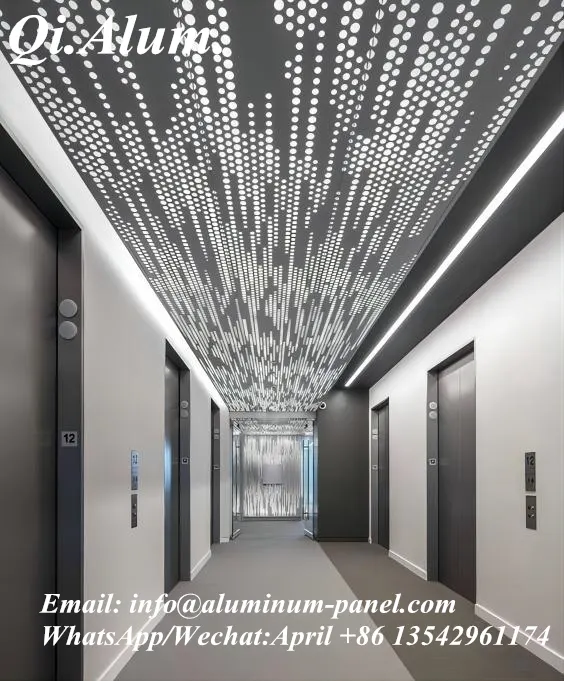 Tuiles de plafond métalliques perforées artistiques pour isolation acoustique intérieure — Foshan Qi Aluminum Decorative Materials Co. Ltd